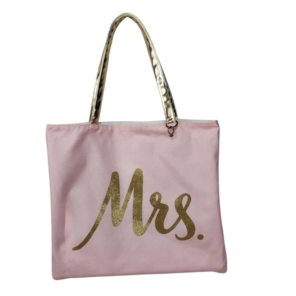 Reversible Tote Bag Bride To Mrs White Pink Gold